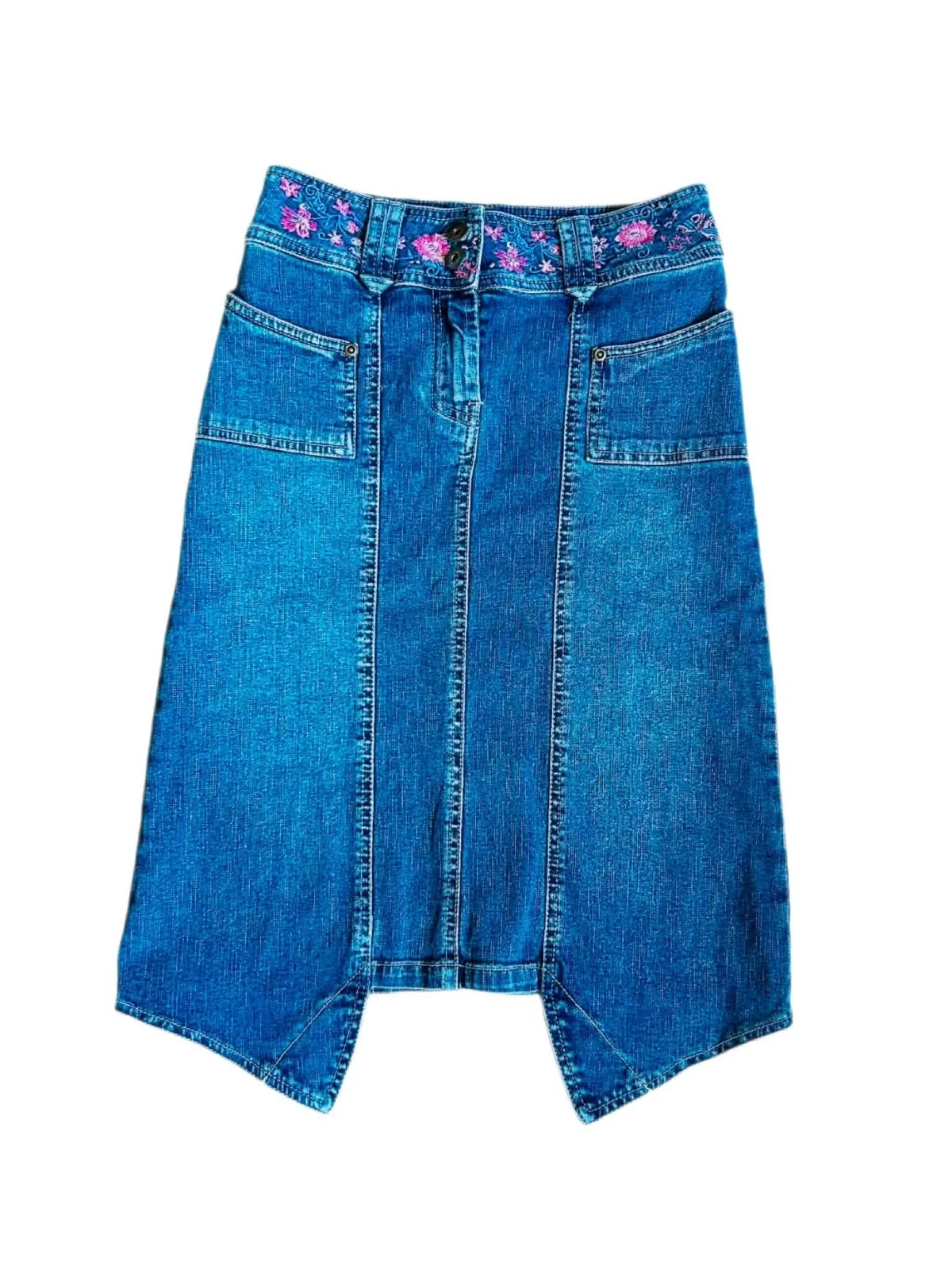 🦋Jupe en jean brodée vintage 2000 Y2K boho folk hippie cottage floral embroidery denim skirt 34/36🌸 – photo 17